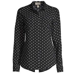 Women Polka Dot Button Down Long Sleeves Shirt Sz M